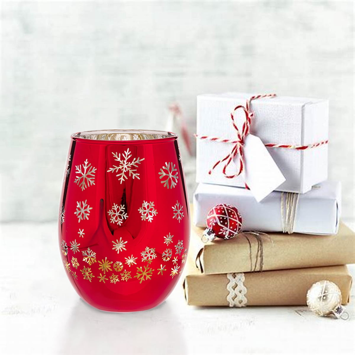 Stemless Snowflake Wine Glass 17.5 OZ Holiday Time