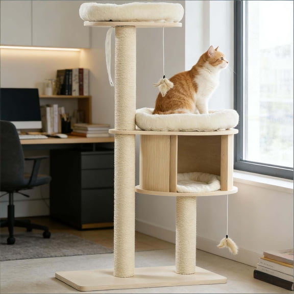 Cat Tree, Cat Tower,Cat Tree, Natural Cat Condo,Plush,Wood Cat Tree For Large Cats, Pet Supplies Trees & Condos