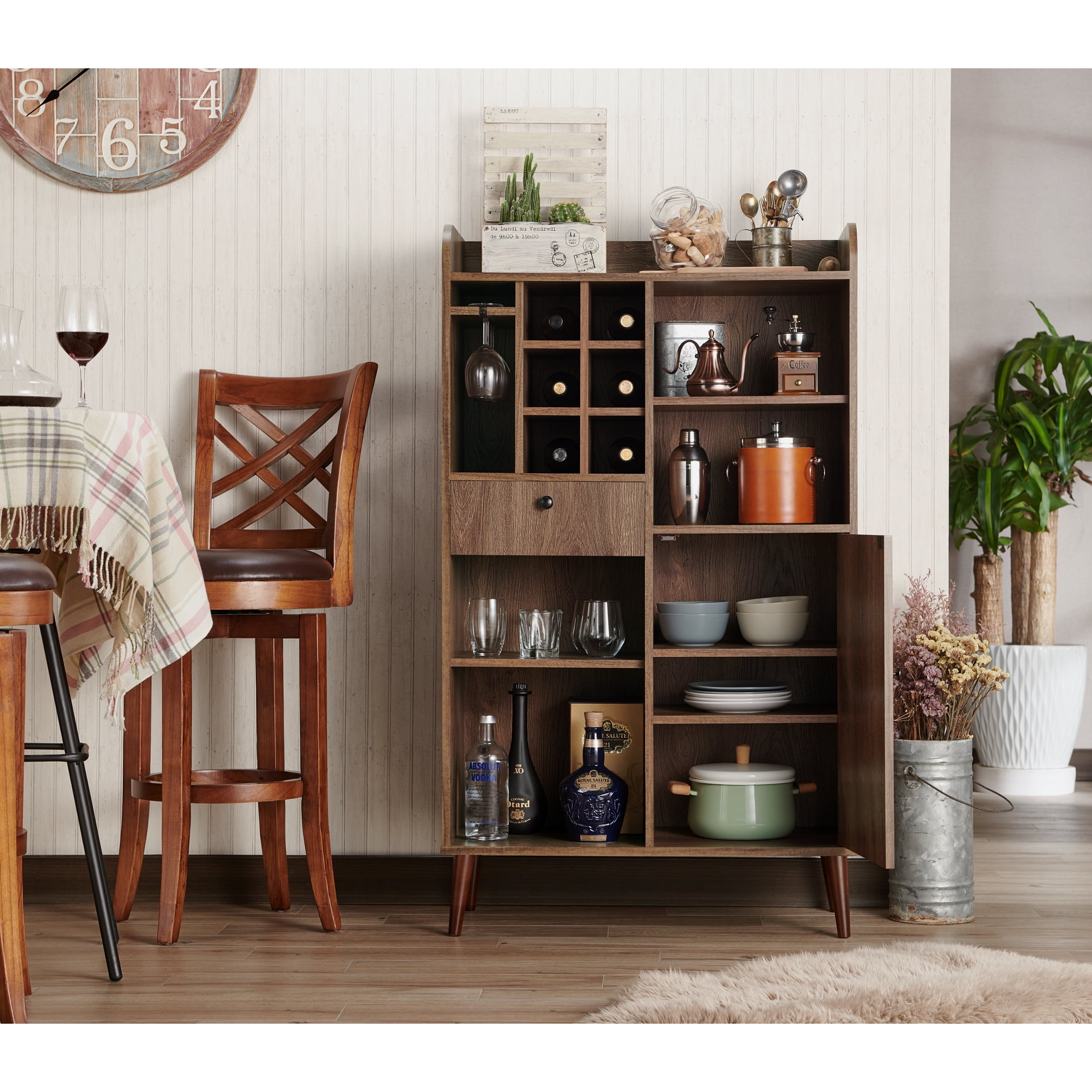 Furniture of America Munster Multi-Storage Wine Cabinet, Distressed Walnut