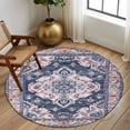 thumbnail image 3 of Orange Blue Boho Round Area Rug 5 FT, Non Slip Bedroom Rugs, Ethnic Geometric Middle Century Art Washable Soft Circular Carpet Non-Shedding Floor Mat for Kitchen Dining Room Foyer Balcony Dorm, 3 of 8