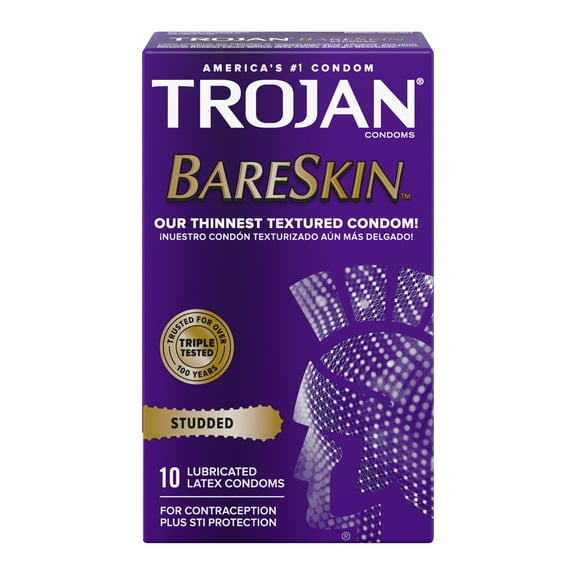 Trojan Studded Bareskin Lubricated Condoms - 10 Count