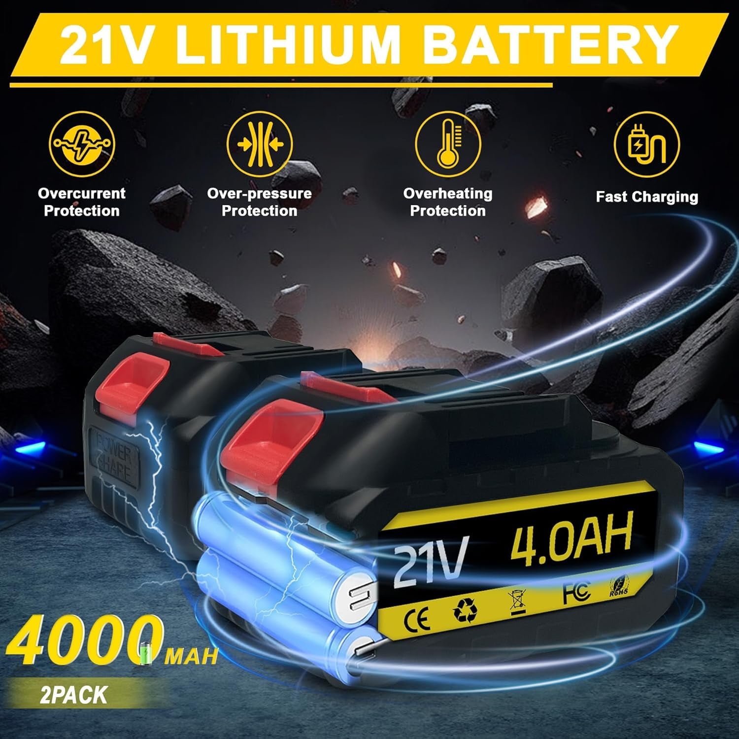 Cordless 1/2 Inch Impact Wrench, 1000 N.m (740 Ft-lbs) Brushless High Torque Electric Impact Gun, 3300RPM Power Impact Driver, 2x 4.0AH Li-ion Battery, Charger & 6Pcs Sockets for Car Home  Furniture