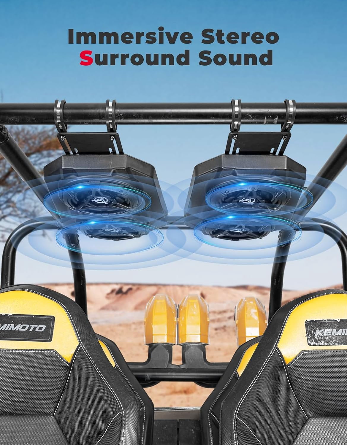 KEMIMOTO UTV Overhead Sound System 6.5 inch Speakers Sound Bar Stereo Bluetooth for 1.625-1.9in Roll Bar Compatible with Can-Am X3 Polaris RZR XP 1000