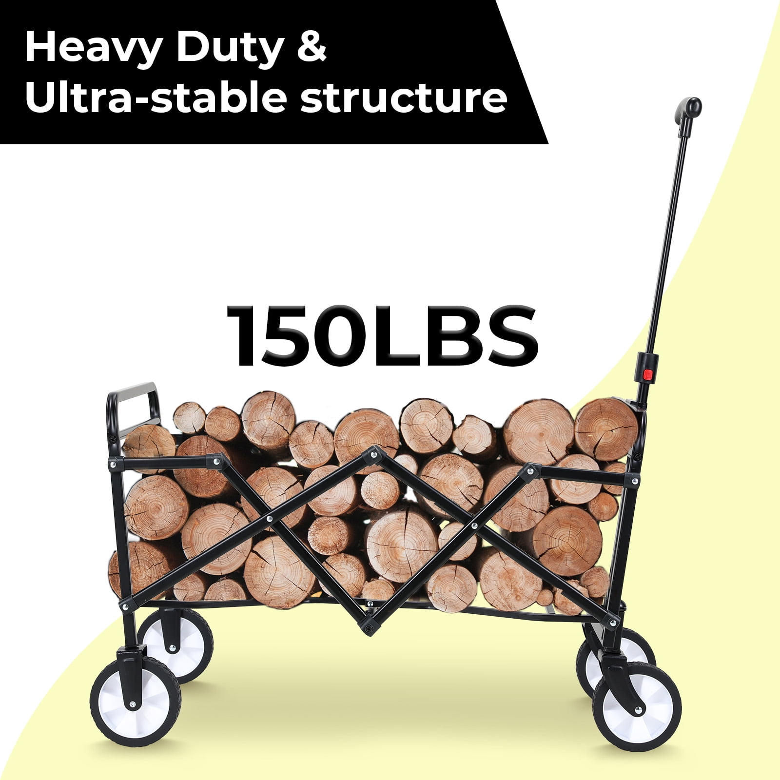 Pirecart 150lbs Capacity Foldable Wagons Carts, Lightweight Portable Utility Shopping Cart with Wheels, Collapsible Grocery Wagon Cart for Grocery, Camping, Shopping, Beach, Garden, Sports