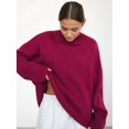 thumbnail image 5 of Women'S Sweater Thick Long Sleeve Knit Pullover High-Low Hem Fashion Autumn and Winter Basic Pullover Top Wine Red M, 5 of 7