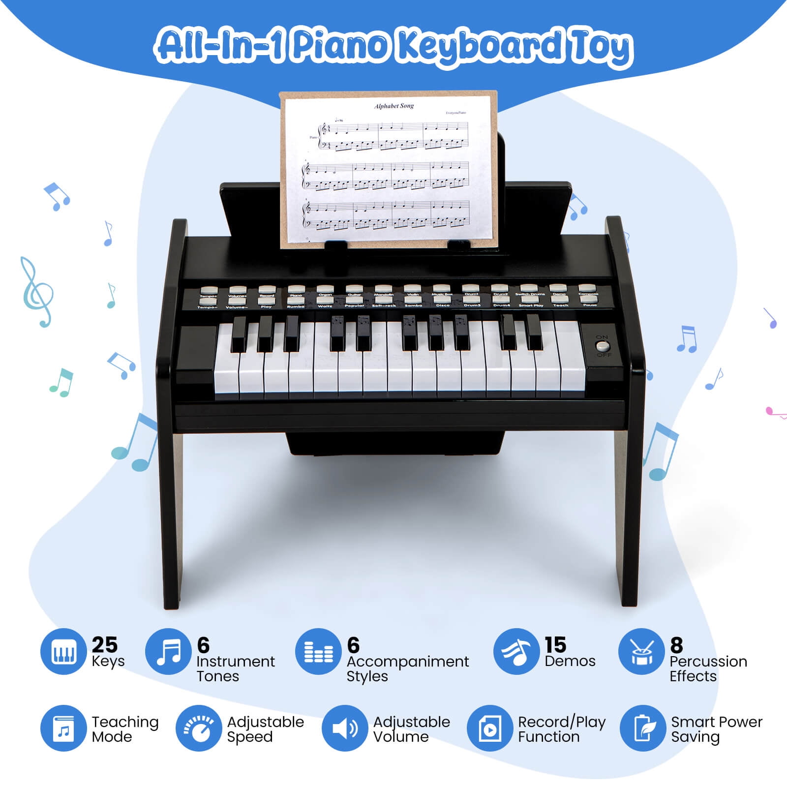 Infans 25 Keys Digital Piano w/Music Stand,Teaching Mode,Lighted Keys, Adjustable Speed