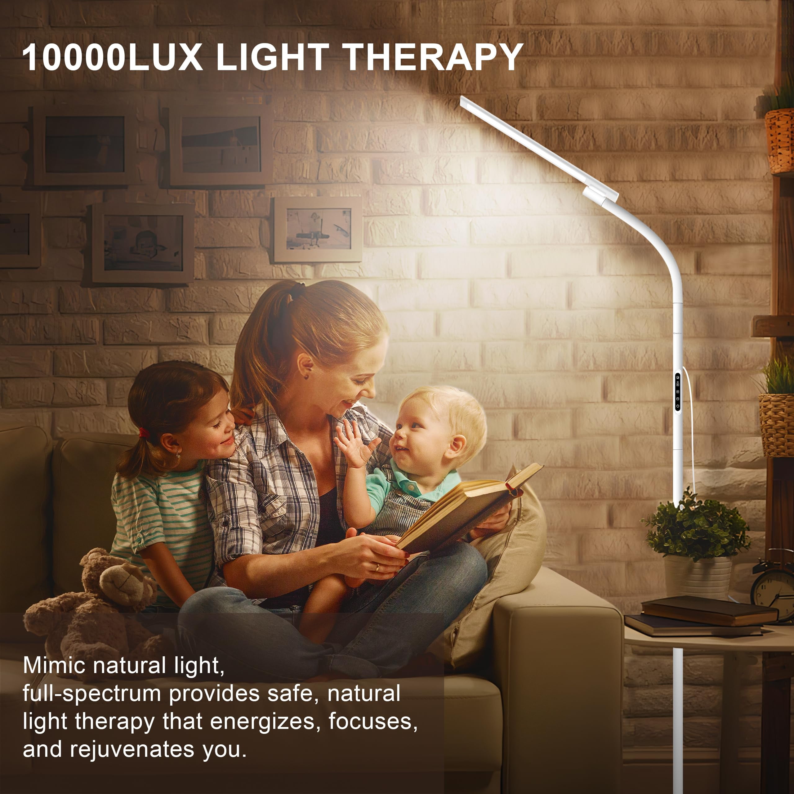 Light Therapy Lamp, UV-Free 10000 Lux Sun Lamp, Daylight Lamp with 2 in 1 Floor & Desk Lamp, 5 Brightness & 5 Color with Touch Control & Remote for Reading/Relaxing/Study