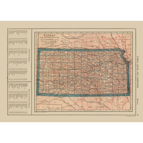 Historic State Map - Kansas - Reynold 1921 - 32.49 x 23 - Vintage Wall Art