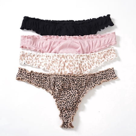 4-pack High Leg Cheeky Coverage Ruffle Edge overlock-detail thong briefs