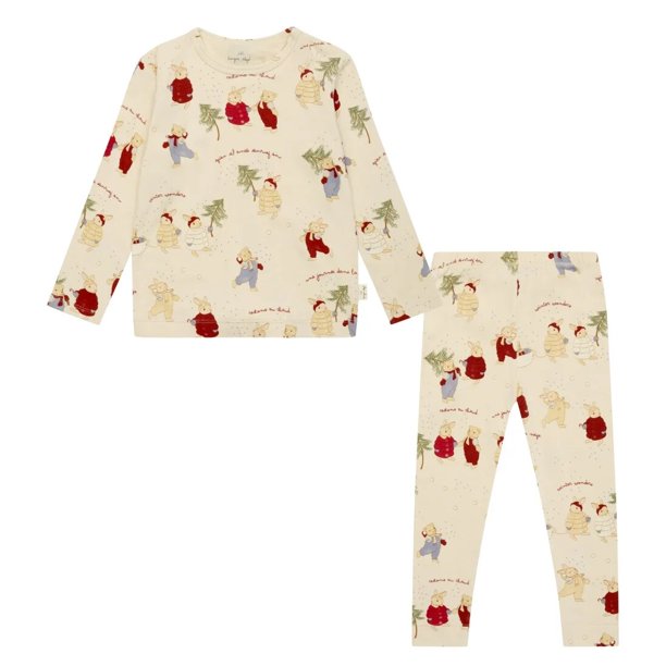 KS Kids Pjs 2023 Nueva Navidad Snowy Rabbit Pig Pijamas para niñas pequeñas Conjunto de 2 piezas Ropa de dormir de algodón Tamaño 18 meses-10 años