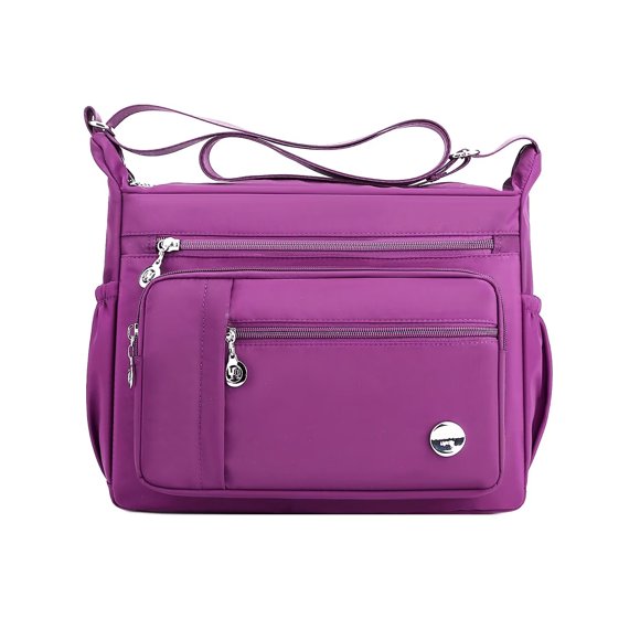 MINTEGRA Women's Nylon Crossbody Purse Tote Satchel Bag with Multiple Pockets, Purple