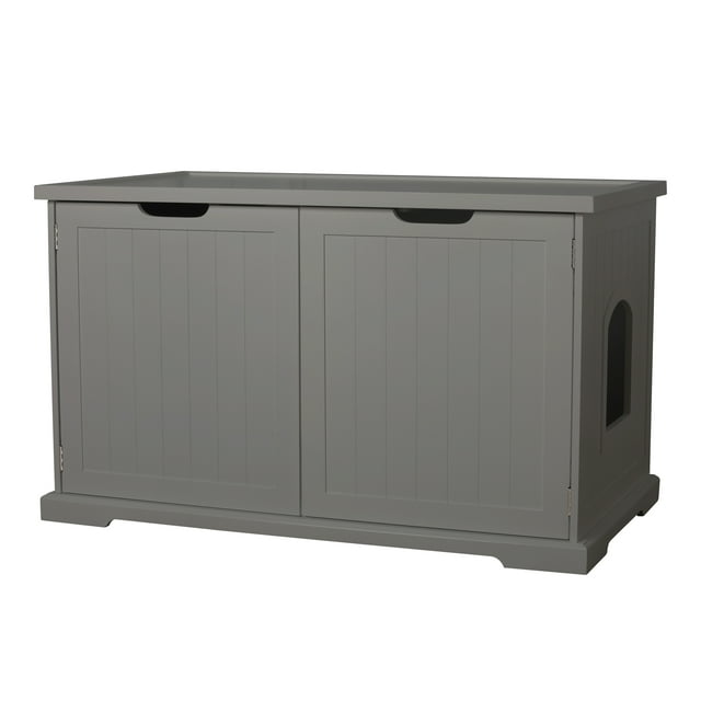 Merry Products Pet Cat Washroom Storage Bench with Removable Wall, Gray