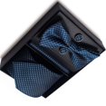 thumbnail image 3 of Conjunto de corbatas para hombre, corbata hecha a mano, pajarita, pañuelo de bolsillo, gemelos para negocios, banquete, boda, trabajo, azul, 3 of 8