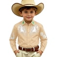thumbnail image 3 of Girls Tshirts Kids Western Frontier Button Down Denim Long Sleeve Casual Girls Tops Beige 4-5 Years, 3 of 5