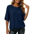 thumbnail image 2 of GERsome Women's 3/4 Sleeve Shirts Crew Neck Loose Fit Solid Color Polyester Blend Casual Work Tee Tops, 2 of 10