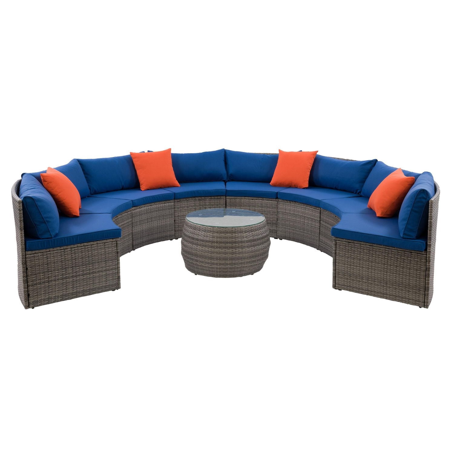 CorLiving Parksville 5-Pc Resin Wicker Patio Sectional Set- Blended Grey Finish/Oxford Blue Cushions