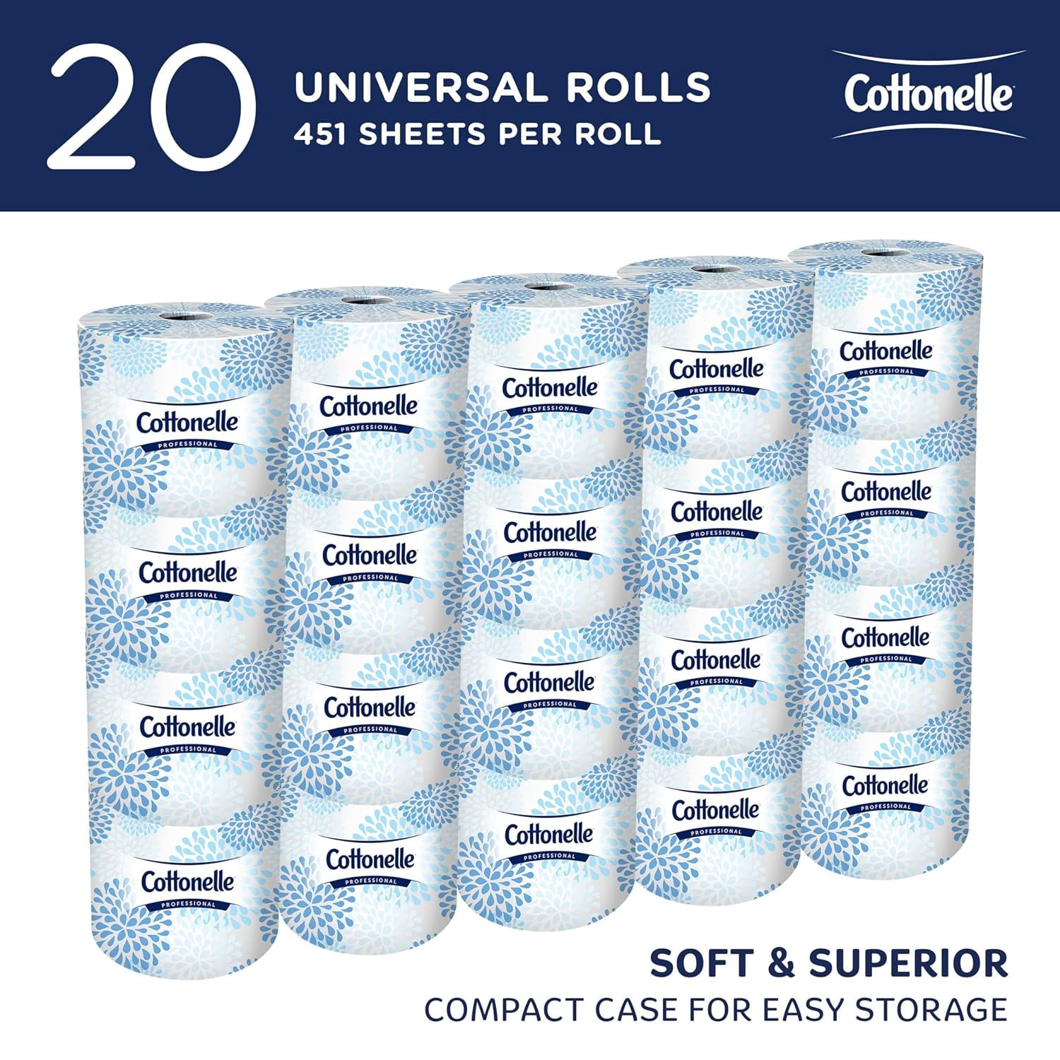 Thunder Standard Roll Bulk Toilet Paper (13135), 2-Ply, White, Compact for Easy Storage (20 Rolls of 451 Sheets, 9,020 Sheet Total)