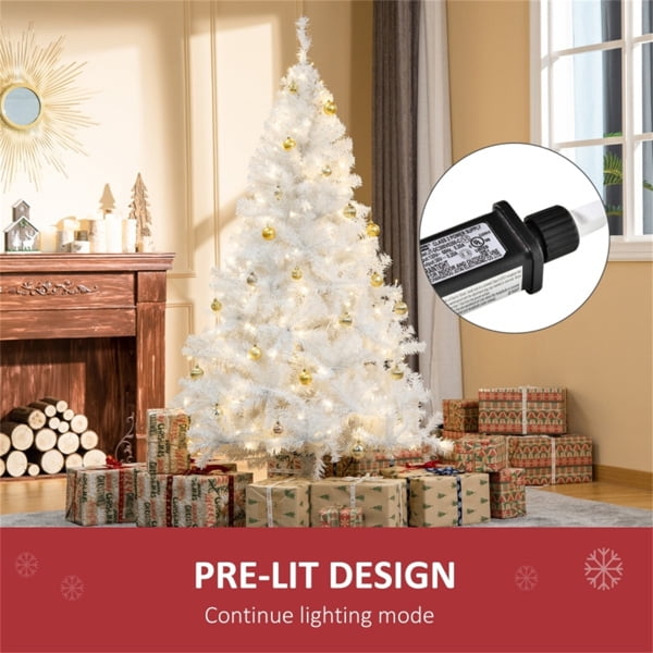 6FT Pre-Lit White Artificial Christmas Tree - 1000 Plastic Branch Tips, Metal Base, Indoor Use Only, Holiday Decor for Home/Living Room