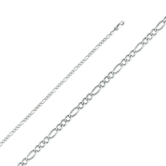 Ioka - 14K White Solid Gold 2.7mm Figaro 3+1 Concave Chain Necklace with Lobster Clasp - 18"