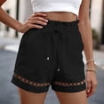 thumbnail image 2 of POROPL Women's Shorts ,Cotton Linen Drawstring Elastic Waist Hollow Out Boho Shorts with Pockets, 2 of 8