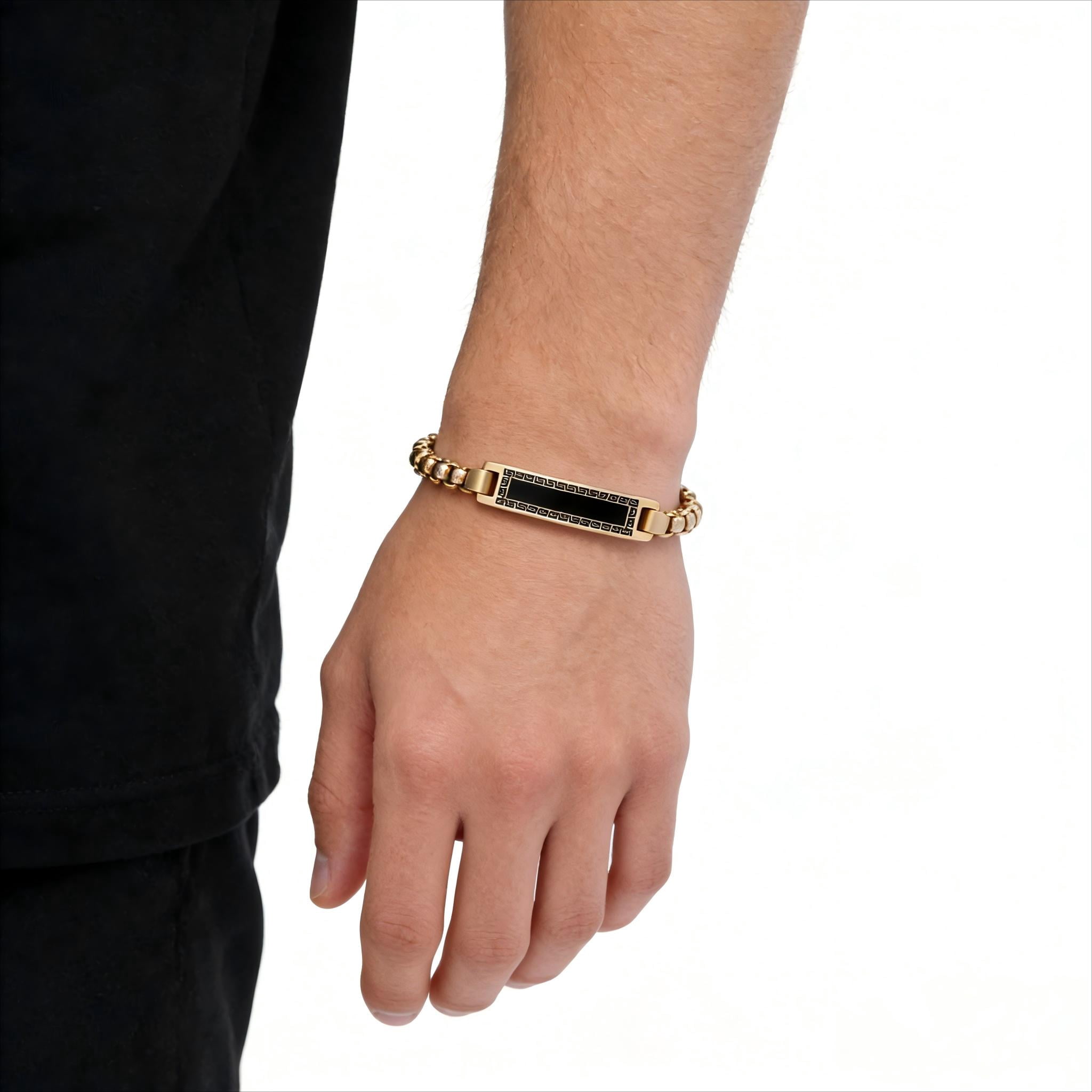 Iron Saints Men 18K Gold Plated Classic ID Bracelets for Men, Stainless Steel, Men Luxury Jewelry