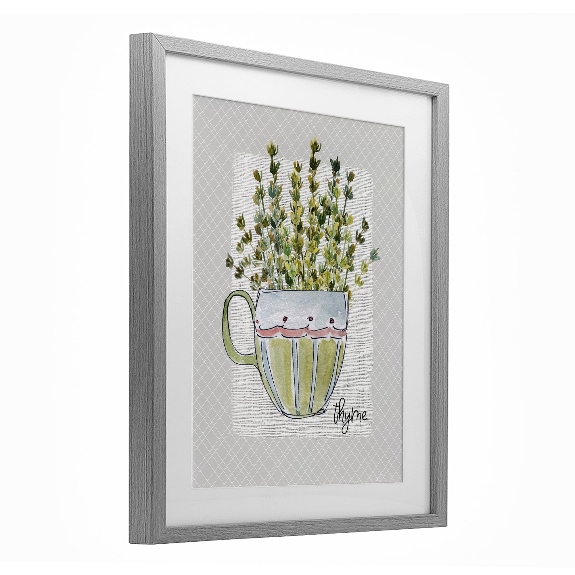 Stupell Industries Thyme Herb Mug Gray Framed Print Under Glass, design by Livi Finn