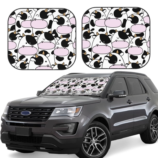 Balery Cute Animal with Cow Parasol para parabrisas de coche de 2 piezas | Parasol plegable para parabrisas delantero de coche para la mayoría de sedanes-Small