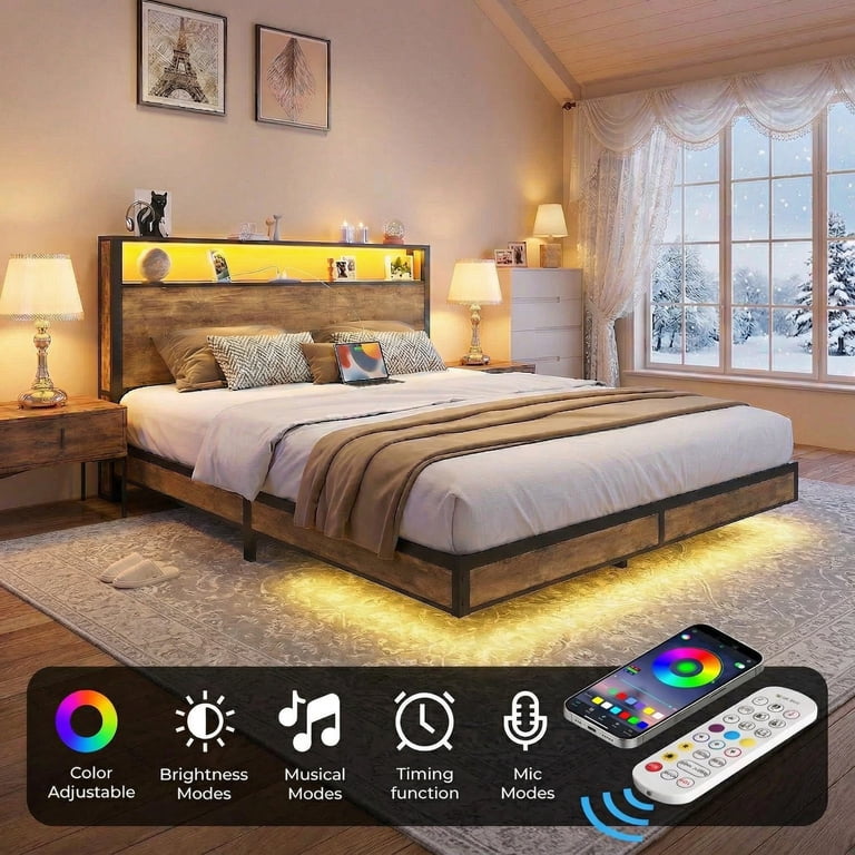 Sailvan Queen Bed Frame with Storage Headboard, Charging & RGB Lights photo 1