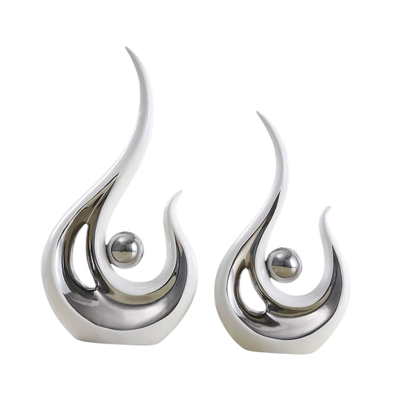 kowaku 2 Pieces Abstract Art Statue Artwork Fine Workmanship Home Decoration Resin Figurine Modern Sculpture for Coffee Table Office white silver