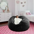 thumbnail image 3 of KQJQS Giant Bean Bag Chair Cover - 5FT Round Faux Fur Beanbag Cover for Kids and Adults, Soft and Fluffy Lazy Sofa Bed Cover (Black, No Filler), 3 of 3