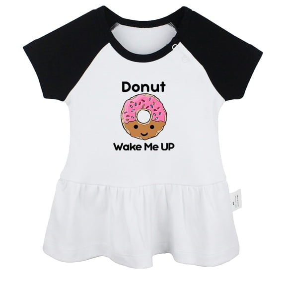 Donut Wake Me UP Funny Dresses For Baby, Newborn Babies Skirts, Infant Princess Dress, 0-24M Kids Graphic Clothes (Black Raglan Dresses, 0-6 Months)