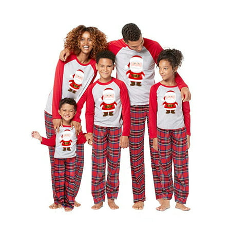 

Zukuco Christmas Matching Family Pajamas Set Xmas Sleepwear Parent Child Nightwear Santa Claus Print Tops Plaids Pants