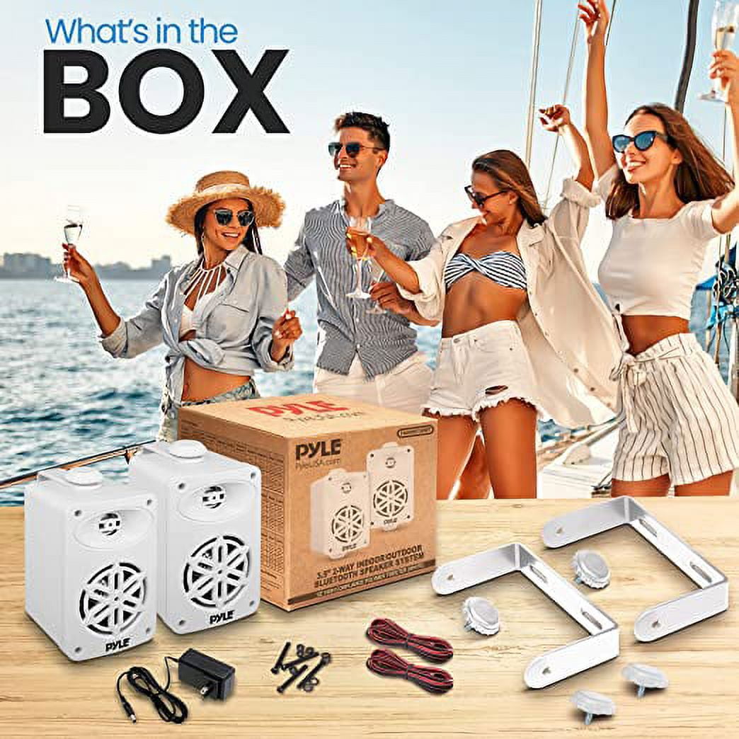 Pyle Bluetooth Indoor Outdoor Speakers Pair 200 Watt Dual Waterproof 3.5” 2-Way Full Range Speaker