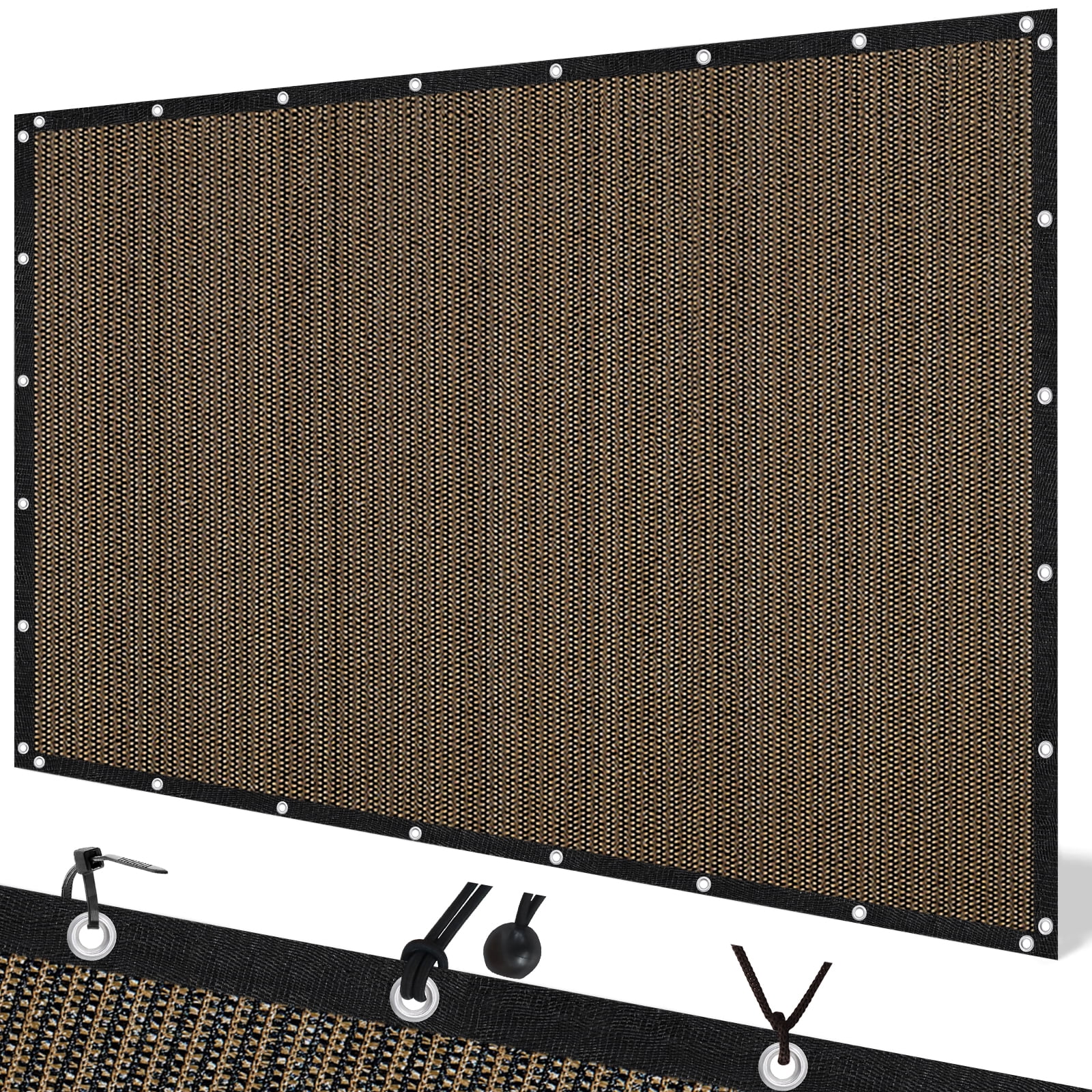 Jane Stone 6'X10' Rectangular 200 GSM UV Protected 100% HDPE Shade Cloth with Grommets,90% UV Block Outdoor Canopy Screen,Mocha