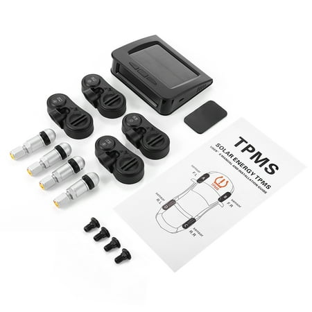 Tpms Tire Pressure Monitor System Tire Pressure Sensor Tire Pressure Monitor System Wireless Solar Powered TPMS LCD Display with 4 Internal Sensors ()