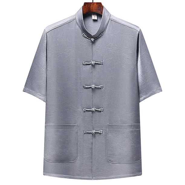 pstuiky Camisas de vestir de manga corta para hombre, Camisa informal de manga corta, cuello alto, lisa y cómoda para hombre ropa de hombre xxl
