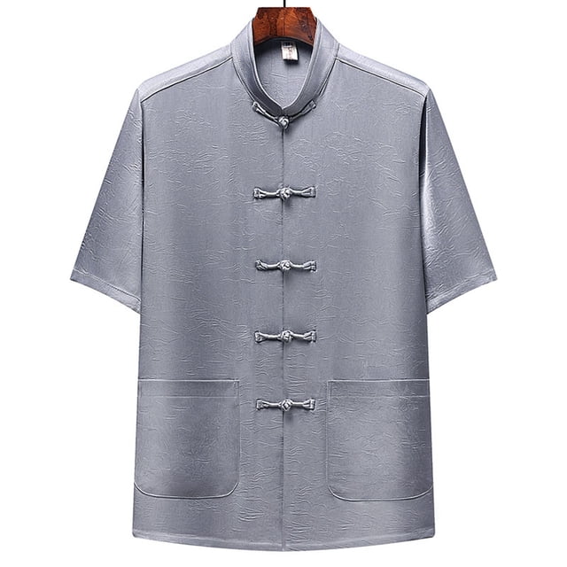 pstuiky Camisas de vestir de manga corta para hombre, Camisa informal de manga corta, cuello alto, lisa y cómoda para hombre ropa de hombre xxl