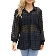 thumbnail image 3 of NeedBo Women's Long Sleeve V Neck Button Down Mesh Shirt See Through Sheer Blouse Tops, Black XL, 3 of 5