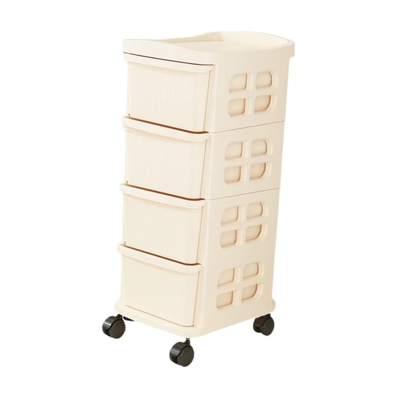kowaku Trolley Rolling Utility Cart on Wheels Container Cart with Drawers Storage Organizer Cart for Living Room Food Pantry Kitchen 4 Tier