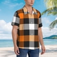 thumbnail image 2 of Lsque Orange Plaid pattern Hawaiian Shirt for Men, Unisex Summer Beach Casual Short Sleeve Button Down Shirts-Large, 2 of 9