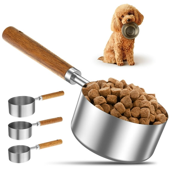 Threns 4Pcs Dog Food Scoop Measuring Cup Stainless Steel Dog Food Scoop Safe Pet Food Measuring Cup with Measurement for Dog Cat Pet