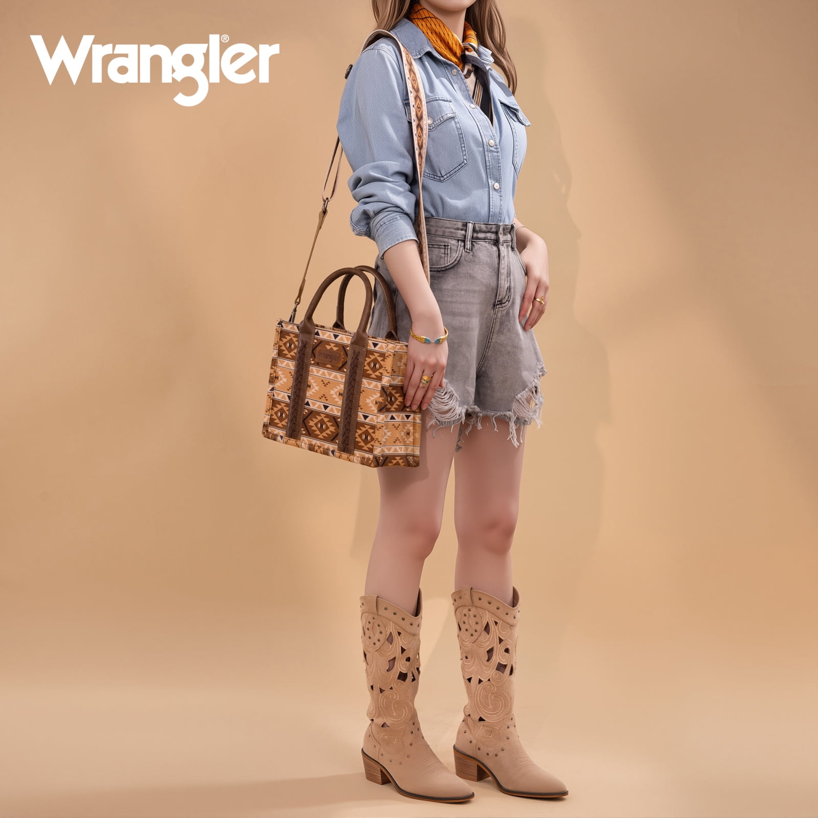 Wrangler Aztec Tote Bag for Women Boho Shoulder Purses and Handbags, Aztec Coffee