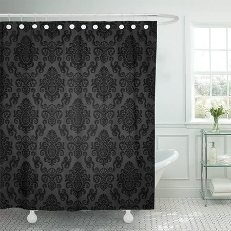 Pknmt Victorian Damask Pattern Royal, Black Shower Curtain