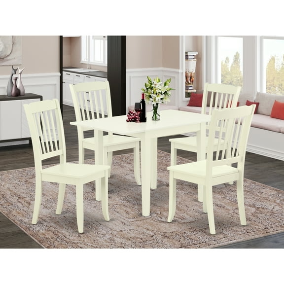 Contemporary Kitchen Table Set - 4 Linen White Chairs & Dining Table - Solid Wood Design