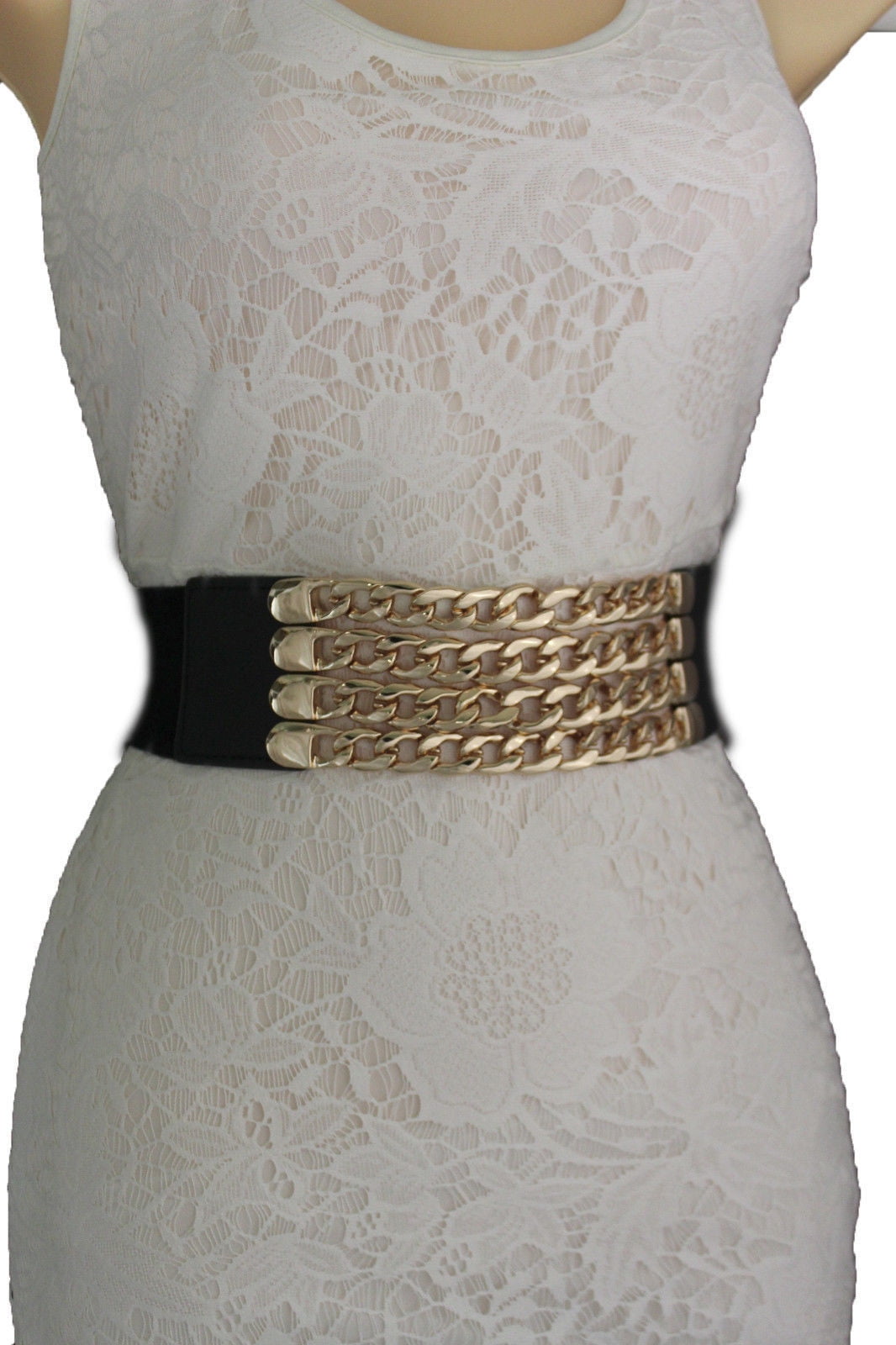 Alwaystyle4You New Women Fashion Black Belt Elastic Hip Waist Gold