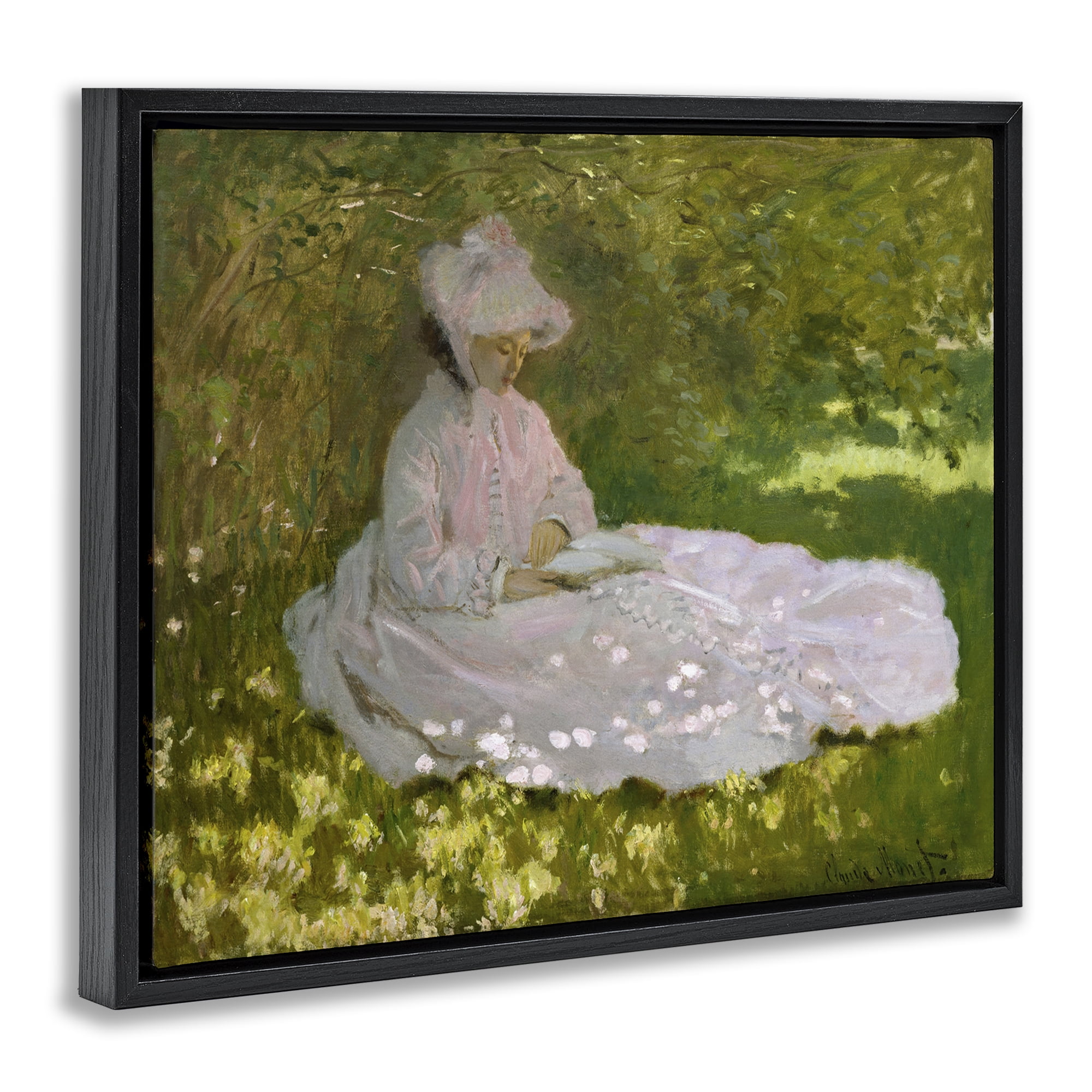 Stupell Industries Classical Monet Springtime Portrait People Painting Black Floater Framed Canvas Art Print Wall Art, 21 x 17