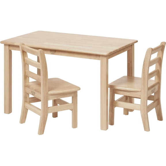 Back2School Express Kids Rectangular Wood Table and 12in Chair Set, 24in x 36in, Kids Furniture, Natural, 3-Piece