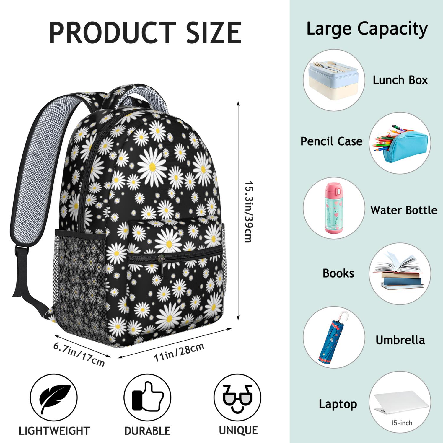 Wildflower Daisy Pattern Student Backpack - Lightweight & Stylish for Daily Commute