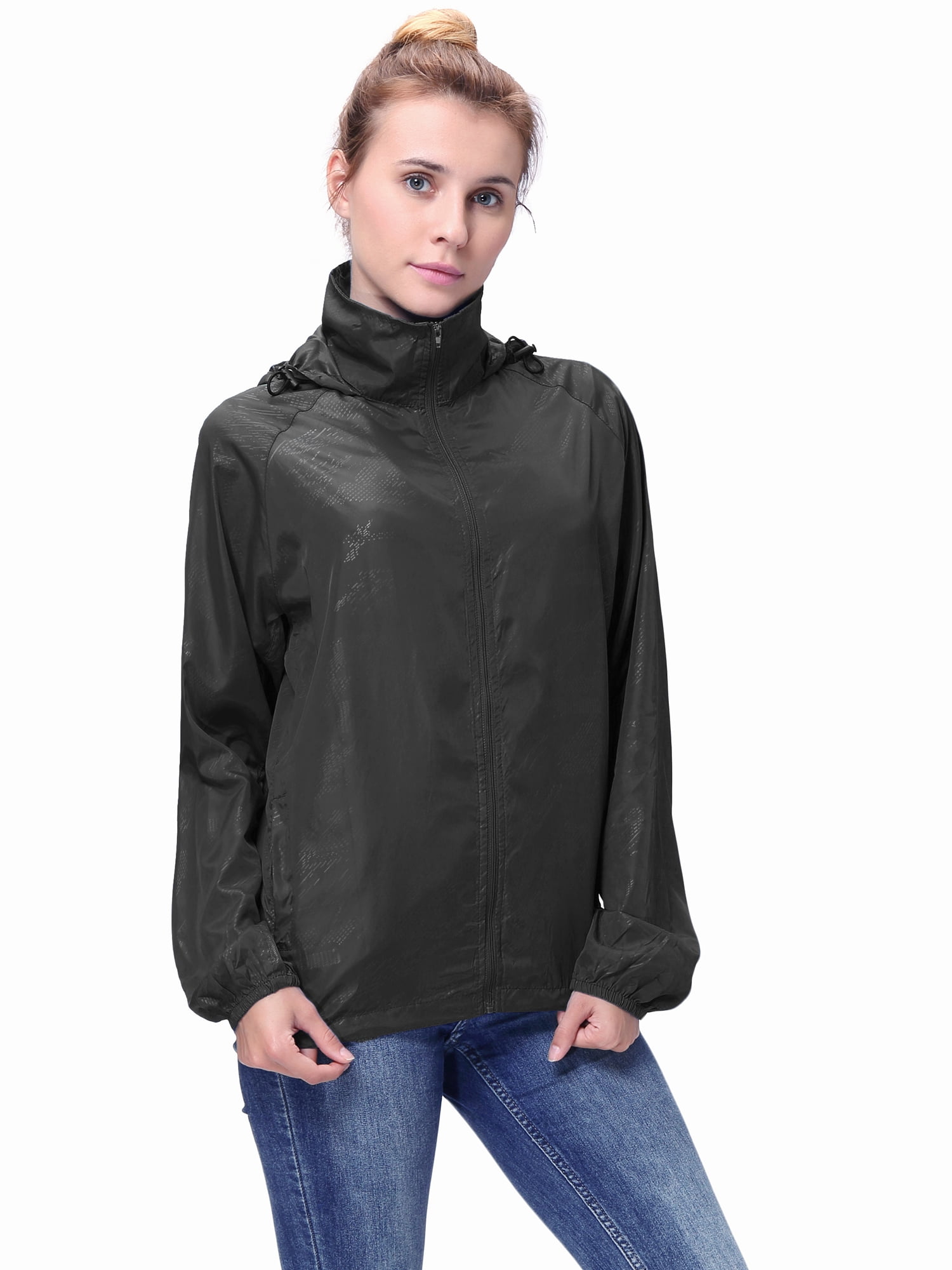 Men's Breathable Raincoat Jacket Hooded Coat Zipper Quick Dry Wind Breaker Upper 