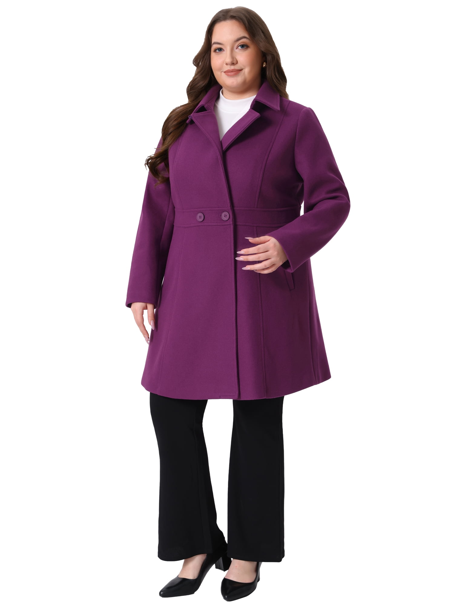 DARING DIVA Women's Plus Size Notched Lapel Single Breasted Coat 2X Purple